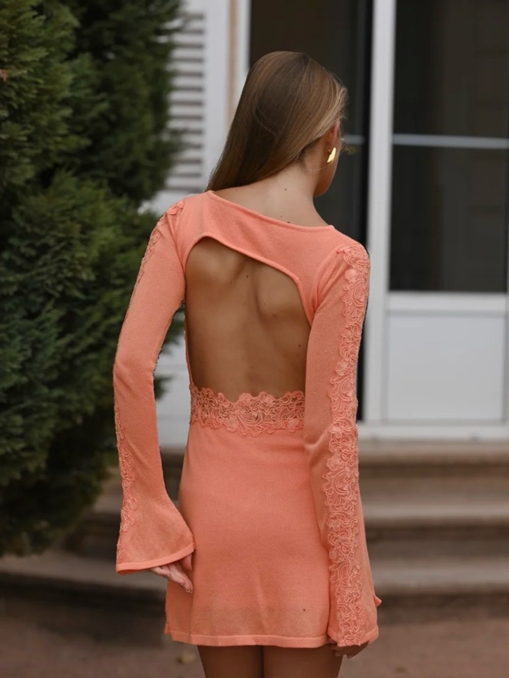 Delphine Dress Yellow the label-peach knit backless mini dress - Picture 2 of 5